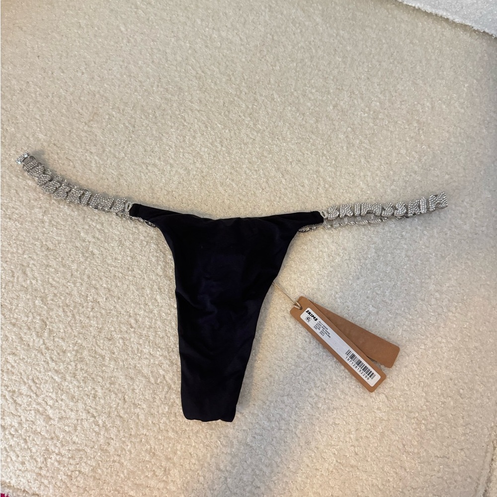 SKIMS Black Thong with Rhinestone Detail
